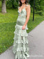 Elegant Green Spaghetti straps V-neck Long Formal Dress to Impress,MB11110