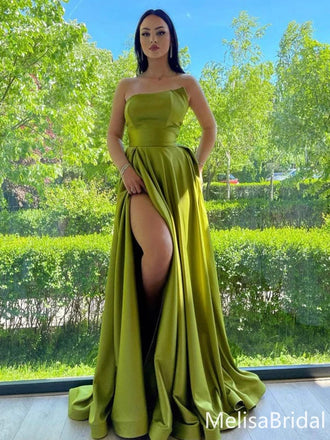 Elegant Green A-line Slit Long Formal Dress to Impress,MB11123