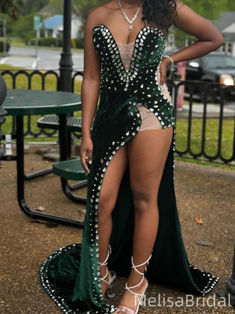 Sexy Green Mermaid Slit Long Formal Dress to Impress,MB11178