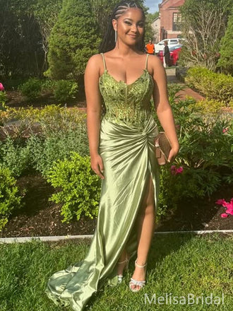 Elegant Green Spaghetti Straps Mermaid Long Formal Dress to Impress,MB11167