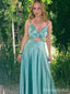Elegant Green Spaghetti Straps A-line Long Formal Dress to Impress,MB11150