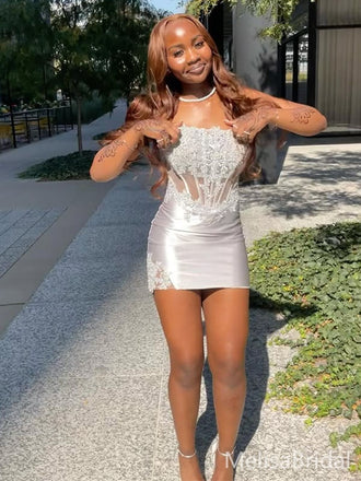 Sexy Gray Straight Across Short Party Dress Short Homecoming Dress, HD505