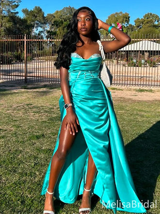Sexy Green A-line Sweetheart Slit Long Formal Dress to Impress,MB11097