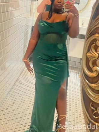 Sexy Green Spaghetti Mermaid Slit Long Formal Dress to Impress,MB11179