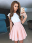 A-Line Jewel Open Back Pink Chiffon Short Cheap Homecoming Dresses With Lace,HD08