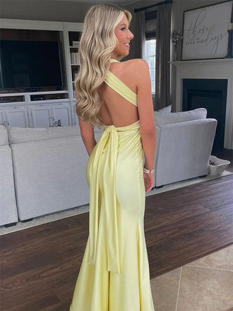 Sexy Yellow V-neck Mermaid Long Prom Dress to Impress  ,MB11002