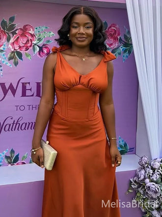 Elegant Orange Bow A-line Long Formal Dress to Impress,MB11049