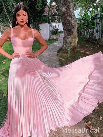 Elegant Pink A-line Spaghetti Straps Long Formal Dress to Impress,MB11041