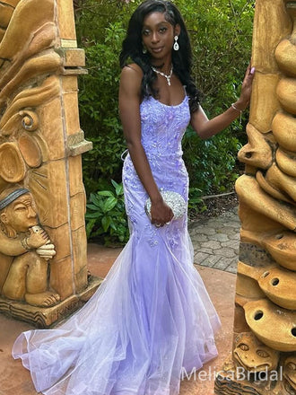 Elegant Purple Spaghetti Straps Mermaid  Long Formal Dress to Impress,MB11168