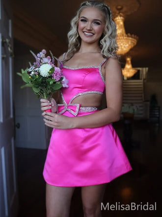 Popular Pink Spaghetti Straps Short Party Dress Short Homecoming Dress, HD522