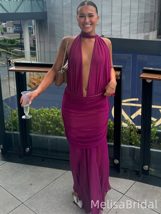 Sexy Purple V-Neck Mermaid Long Formal Dress to Impress,MB11175
