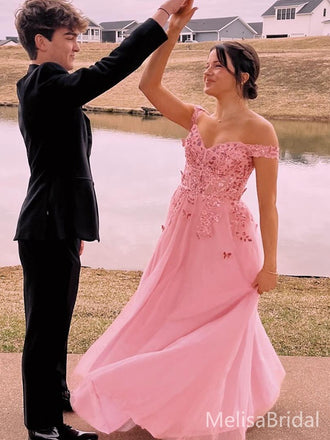 Popular Pink Off-shoulder A-line Long Formal Dress to Impress,MB11073