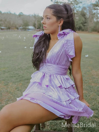 Elegant Purple A-line Bow Short Party Dress Short Homecoming Dress, HD513