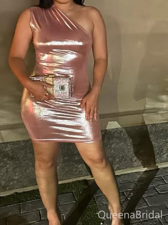 SparklyPink One-shoulder Short Party Dress Short Homecoming Dress, HD544