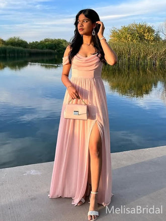 Popular Pink A-line Off-shoulder Long Formal Dress to Impress,MB11076