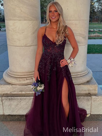 Sexy Purple Spaghetti Straps Long Formal Dress to Impress,MB11136