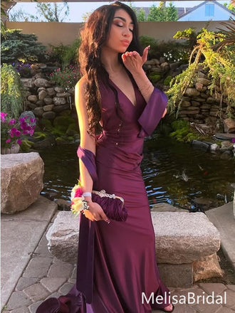 Elegant Purple V-neck Mermaid Long Formal Dress to Impress,MB11122
