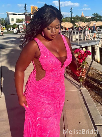 Sexy Pink Mermaid V-neck Long Formal Dress to Impress,MB11103