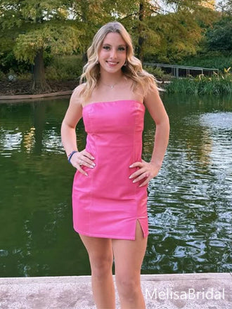 Popular Pink Straight Across Short Party Dress Short Homecoming Dress, HD523