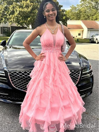 Elegant Pink A-line Spaghetti Straps Long Formal Dress to Impress,MB11145