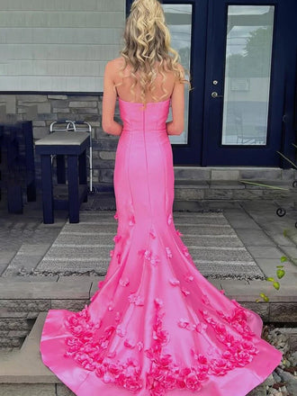 Floral Pink Strapless Mermdaid Long Prom Gown  ,MB10995