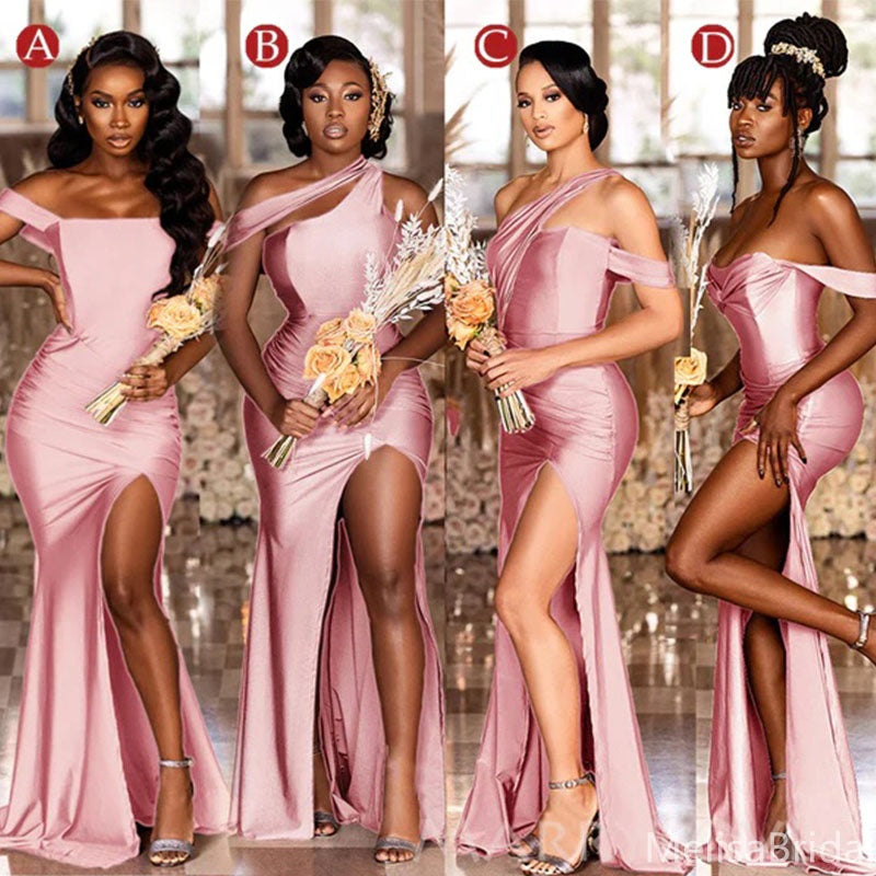 Sexy Pink Mermaid  Slit Long Bridesmaid Dresses ,BD264