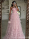 Cute Pink Strapless Straight Across A-line Long Prom Dresses  ,MB10989