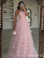 Cute Pink Strapless Straight Across A-line Long Prom Dresses  ,MB10989