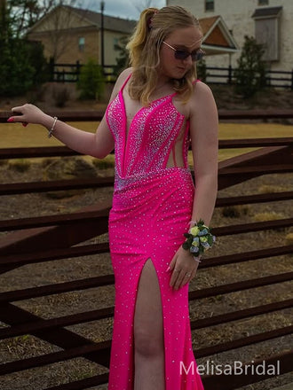 Sparkly Pink V-neck  Mermaid Long Formal Dress to Impress,MB11066