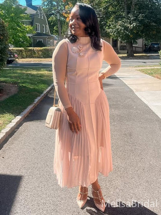 Formal Pink Long Sleeve A-line Long Formal Dress to Impress,MB11048