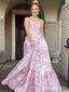 Floral Pink Strapless  Sweetheart A-line Long Prom Gown  ,MB10991