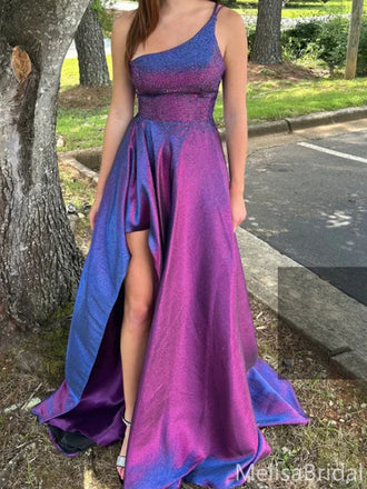 Popular Purple A-line One-shoulder Long Formal Gownto Impress  ,MB11008