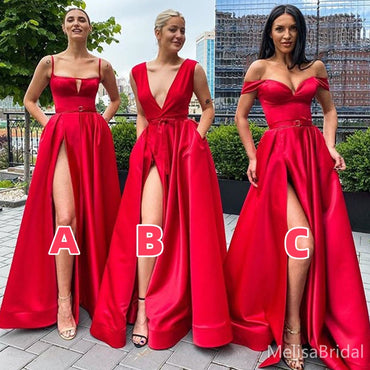 Elegant Red A-line Long Bridesmaid Dresses ,BD270