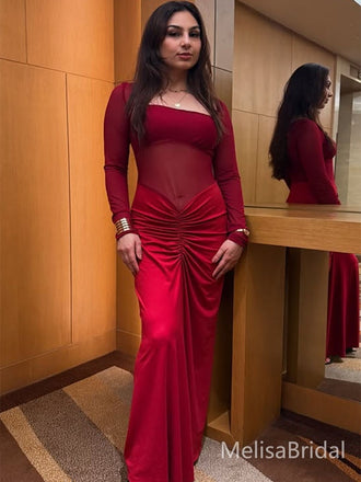 Sexy Red Long Sleeves Mermaid Long Formal Dress to Impress,MB11083