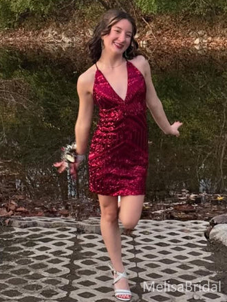 Sexy Red Spaghetti Straps V-neck Short Party Dress Short Homecoming Dress, HD535