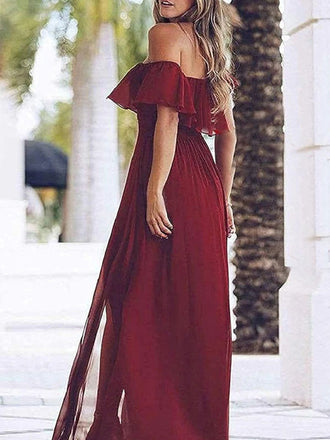 Elegant Red off-shoulder A-line Bridesmaid Dresses for Wedding Party,BD269