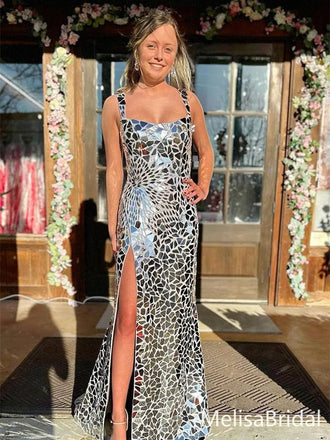 Elegant Silver Spaghetti Straps Mermaid Long Formal Dress to Impress,MB11124