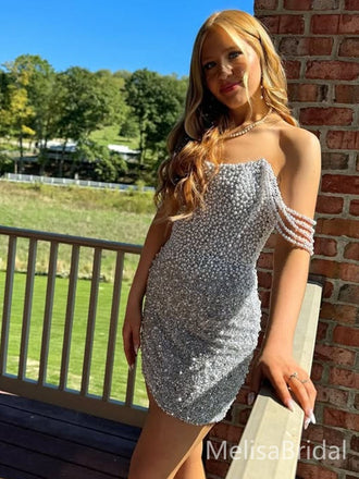 Elegant White Off-shoulder Short Party Dress Short Homecoming Dress, HD539