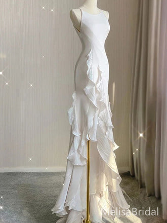 White Mermaid Slit  Long Wedding Dresses  ,WD79
