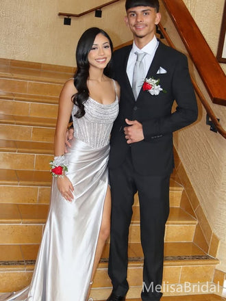 Elegant White Slit Mermaid Long Formal Dress to Impress,MB11132