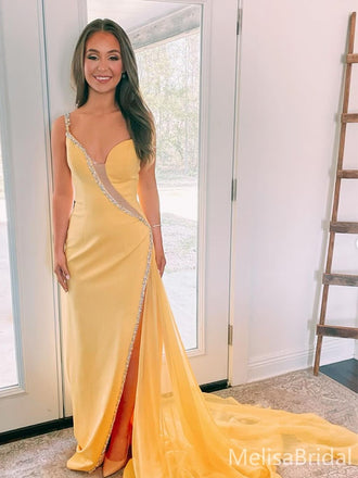 Popular Yellow Spagehetti Straps Mermaid Long Formal Dress to Impress,MB11072