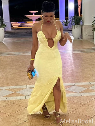 Elegant Yellow Spaghetti Straps Mermaid Long Formal Dress to Impress,MB11143