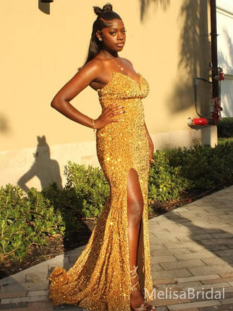 Sexy Yellow Slit V-neck Long Formal Dress to Impress,MB11057