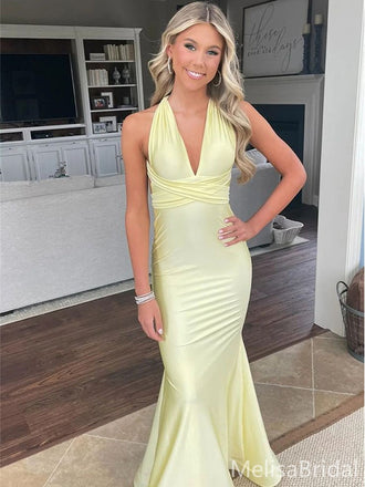 Sexy Yellow V-neck Mermaid Long Prom Dress to Impress  ,MB11002