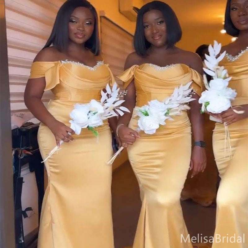 Elegant yellow Off-shoulder Mermaid One-shoulder Bridesmaid Dresses for Wedding Party,BD265