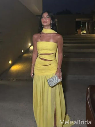 Sexy Yellow Straight Across Mermaid Long Formal Dress to Impress  ,MB11016