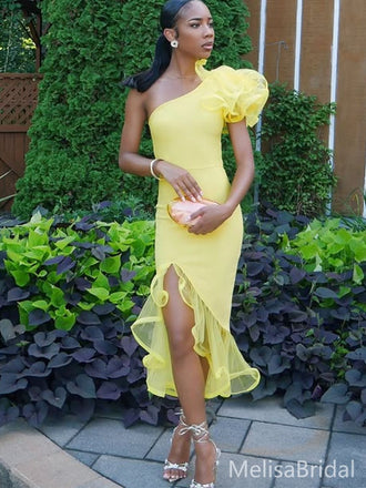 Sexy Yellow Mermaid Slit Long Formal Dress to Impress,MB11204