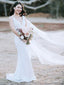 Charming V-Neck Off-White Lace Mermaid Long Cheap Wedding Dresses, WD21